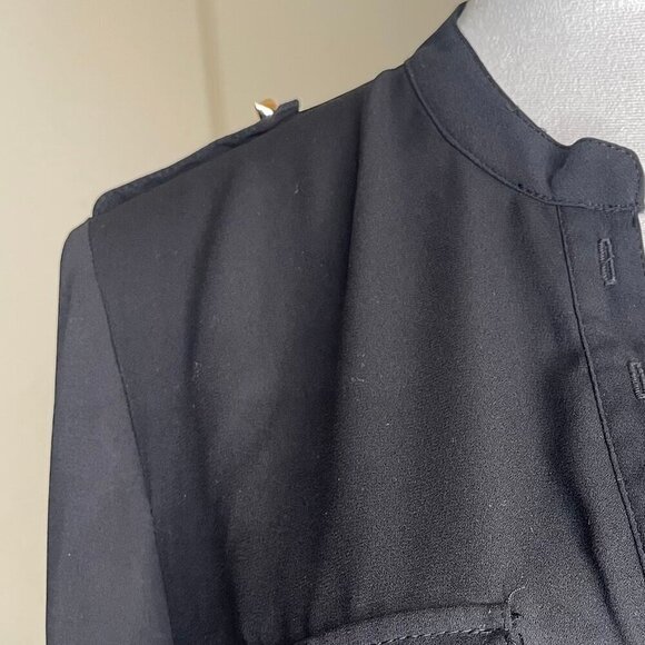 Daniel Rainn Women's Button Pullover Tunic Roll Tab Sleeve Black Sheer Sz L - Picture 4 of 7